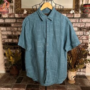 Perry Ellis 95% Linen Men’s Casual Teal Short Sleeve Button Down Shirt Sz XL